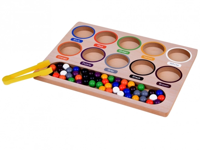 Montessori educatieve houten mozaïek - gekleurde balletjes en sorteerder