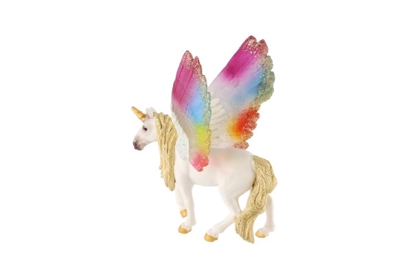 Eenhoorn met regenboogvleugels zijn uit plastic 13 cm in zakje