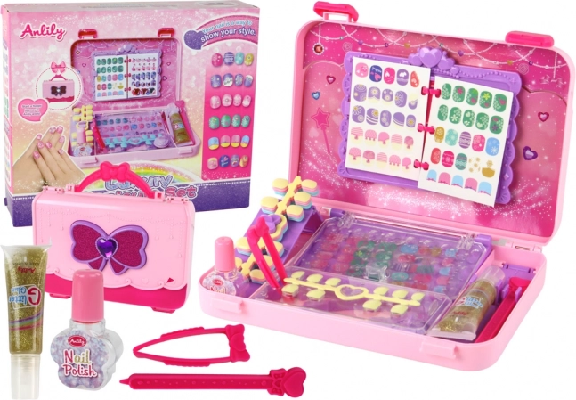 Roze kinder manicurekoffertje met stickers en tips