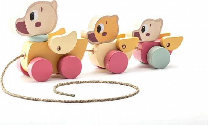 Cubika pastelgekleurde houten trek-hond met touwtje