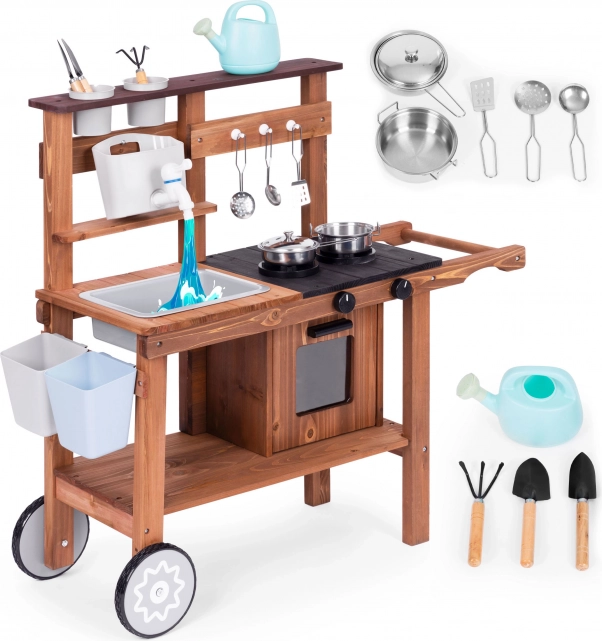 Buiten modderkeuken voor kinderen van sparrenhout ECOTOYS met accessoires