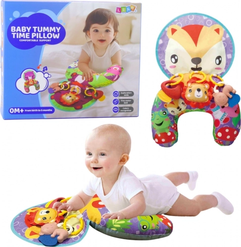 Ondersteunend babykussen met hangers en knisperende vossenmat