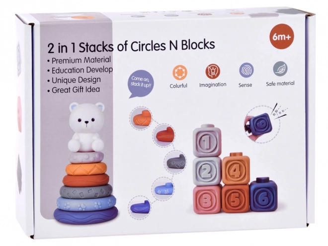 Zachte rubberen sensorische blokken piramide puzzel met teddybeer ZA4819