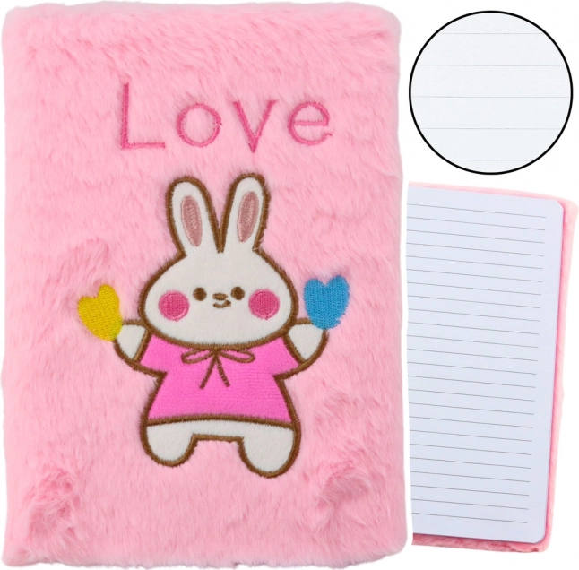 Pluchen notitieboek met konijntje en opschrift Love - Roze