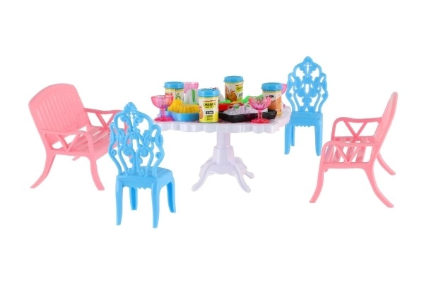 Poppenmeubels van plastic 4 kleuren in blister 14x11x16cm
