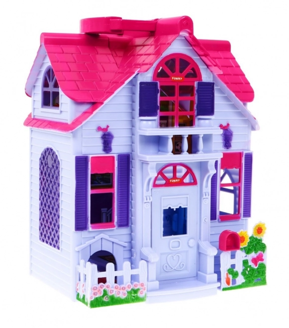 Uitklapbaar kinderspeelhuisje 3+ Paars + familiefiguren + hond + meubels + 2 verdiepingen