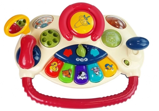Interactief stuur voor kinderen met pianoklavier, dierengeluiden en telefoon