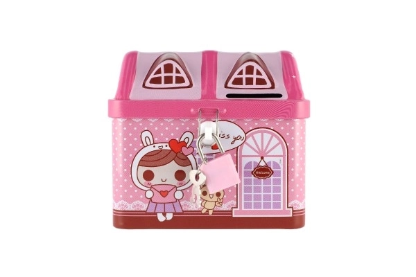 Blikken spaarpot huis met slot 12x11cm