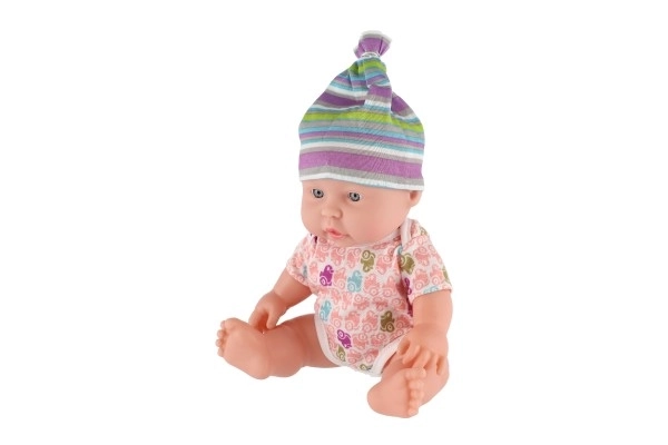 Baby/pop hard lichaam plastic 25 cm op batterijen met geluid 3 soorten in plastic tasje 13x28x7cm