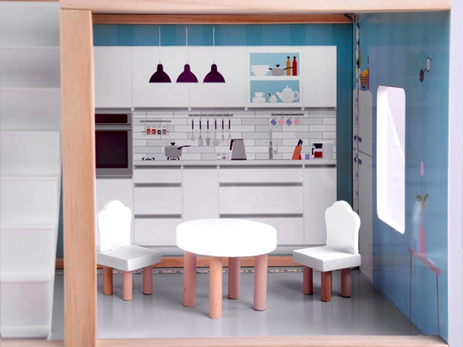Houten poppenhuis met LED-verlichting in Boho-stijl 78 cm
