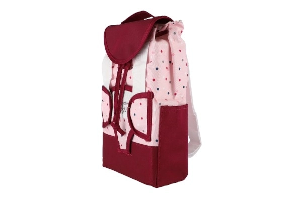 Rugzak met draagzak voor pop stof 17x26cm met accessoires voor pop in zak