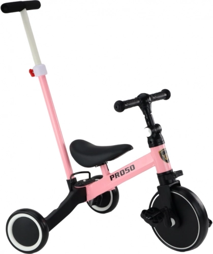 Driewieler met duwstang roze