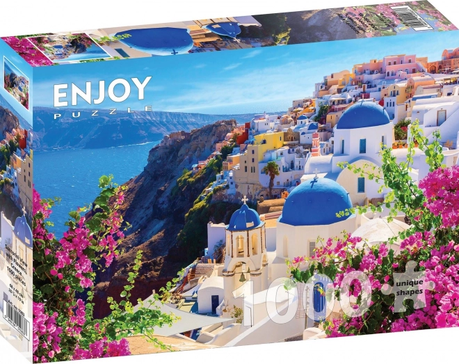 Puzzel Santorini met bloemen, Griekenland 1000 stukjes