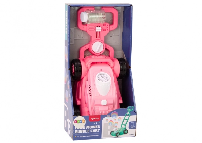 Roze grasmaaier voor het maken van zeepbellen