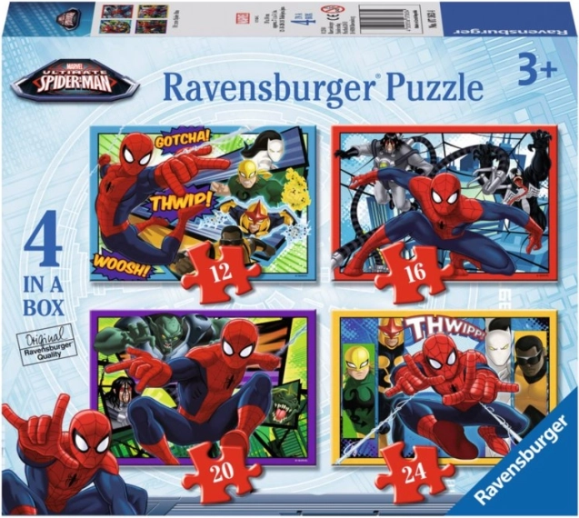 Kinderpuzzel Disney Spider-Man 4-in-1 – 12, 16, 20 en 24 stukjes, 19×14 cm