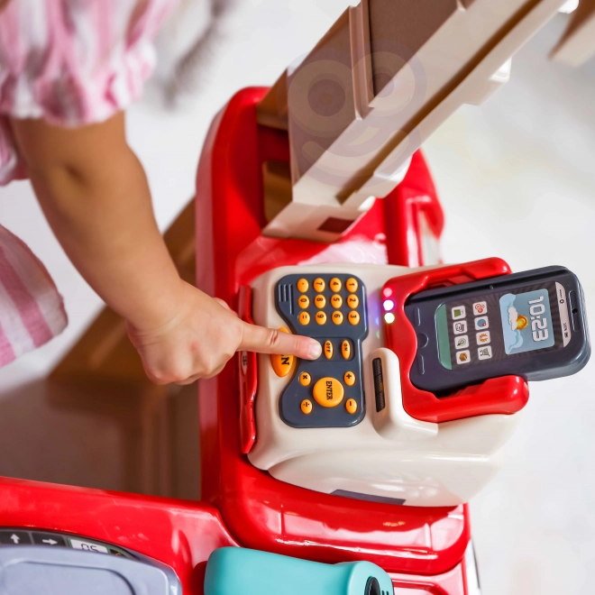 Supermarkt met winkelwagentje en scanner