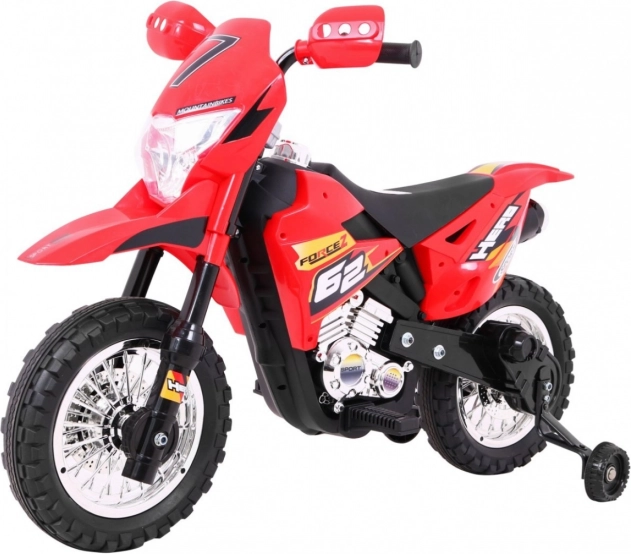 Elektrische crossmotor voor kinderen 6V – rood met stabilisatiewieltjes en LED-verlichting