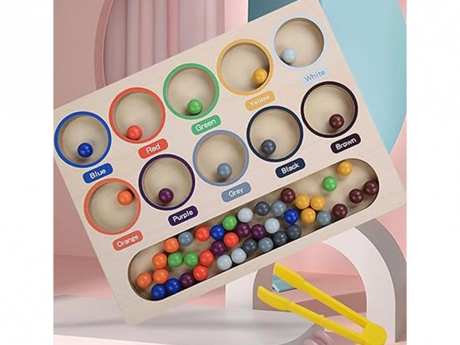 Montessori educatieve houten mozaïek - gekleurde balletjes en sorteerder