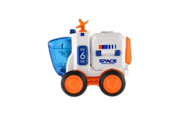 Auto ruimtevaart plastic 8x9cm op traagheidsmotor 2 kleuren
