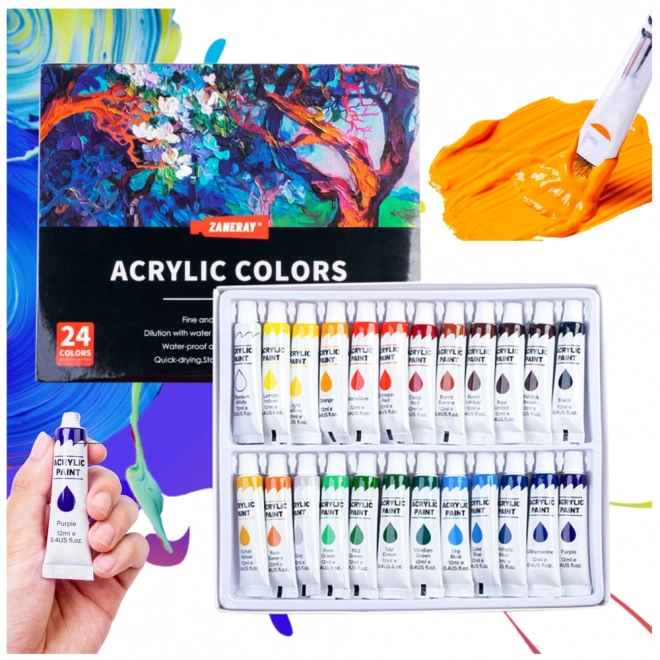 Set acrylverf voor kunstenaars 24×12 ml in tubes – rijk gepigmenteerd