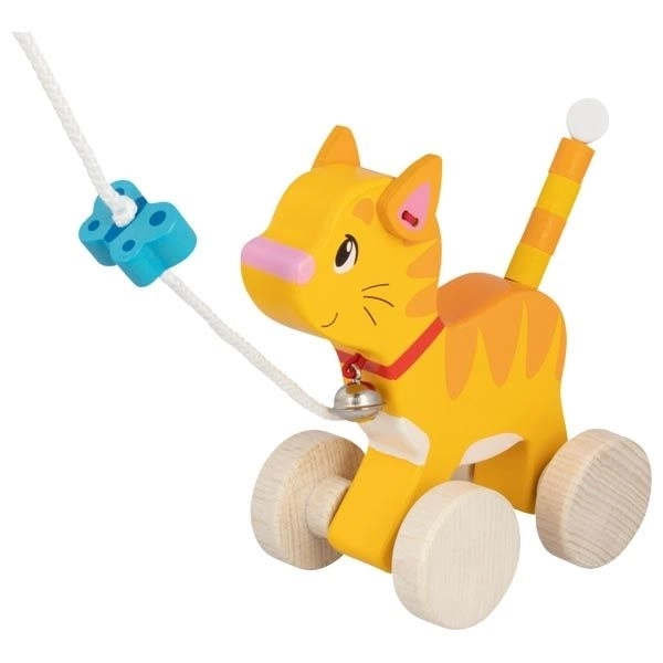 Houten trekkende speelgoedkat