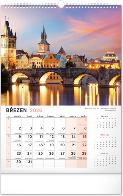 Muurkalender Praag 2026
