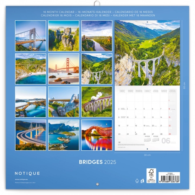 NOTIQUE Notitiekalender Bruggen 2025, 30 x 30 cm