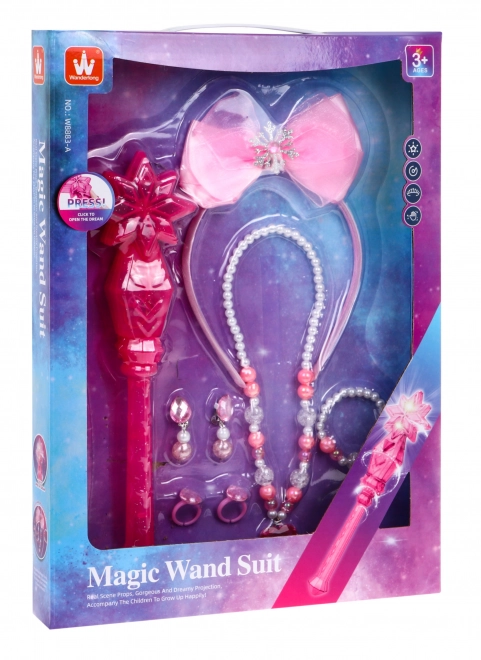 Magische set voor feeën en prinsessen + interactieve toverstaf + feeën sieraden - 7 delen