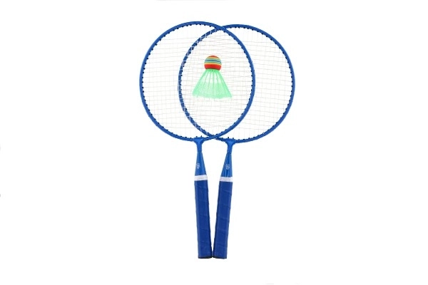 Badmintonset kind metaal/plastic 2 rackets + 3 shuttles 2 kleuren in net 23x45x6cm