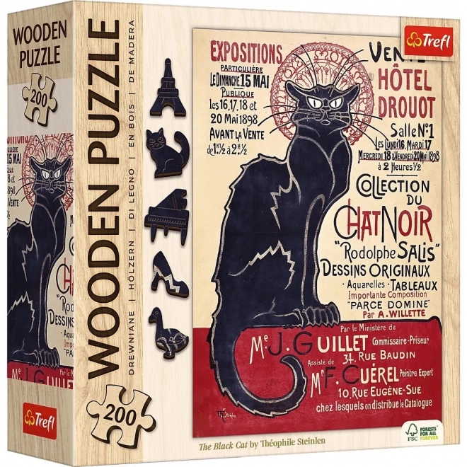 Houten puzzel Kunst: Steinlen - Zwarte kat, 200 stukjes
