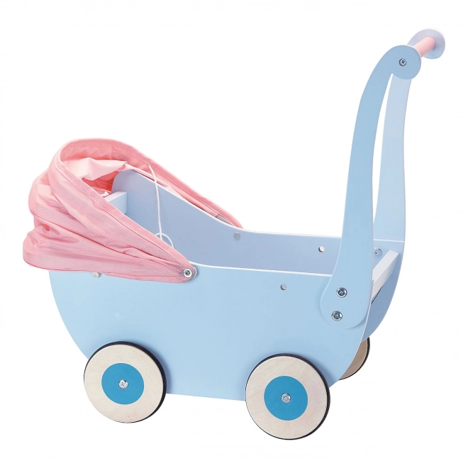 Petitcollin Houten Kinderwagen Blauw (voor pop tot 40 cm)