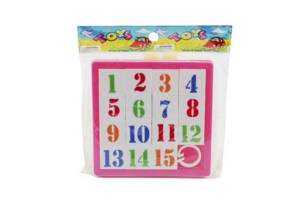 Schuifpuzzel nummers plastic 8x8cm assor. 4 kleuren in zak