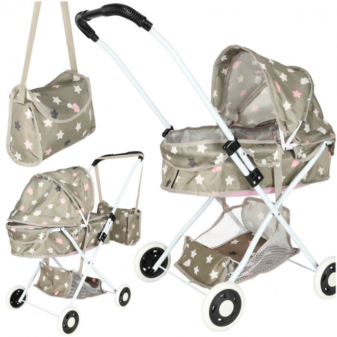 Kinderwagen voor poppen met tas en sterren