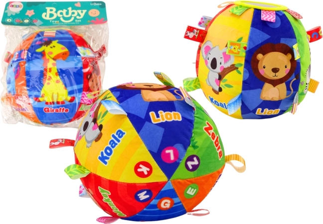 Pluchen, zachte sensorische bal met rammelaar 18 cm