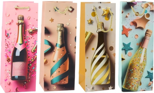 Papieren cadeautas voor fles Champagne pastel 35 × 12 × 9 cm