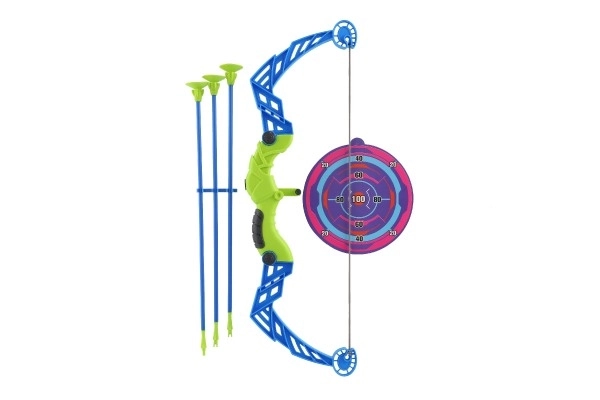 Boog 57cm + pijltjes met zuignappen kunststof 3st + doelwit in zak