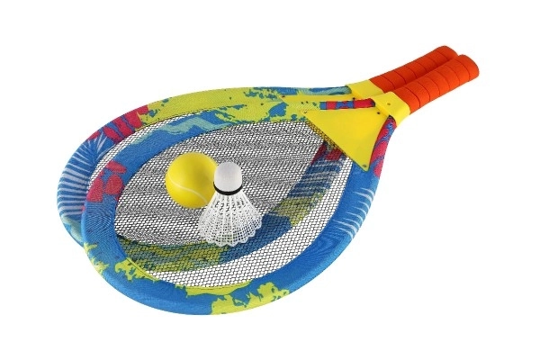 Kleurrijke strandspeelset met racket, bal en shuttle