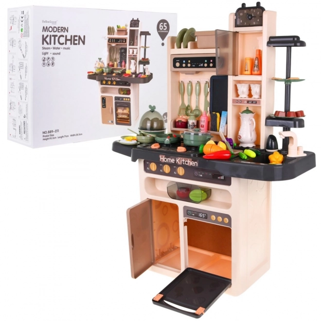 Kinderkeuken + interactieve kookplaat met stoom + audiopaneel - 65 onderdelen