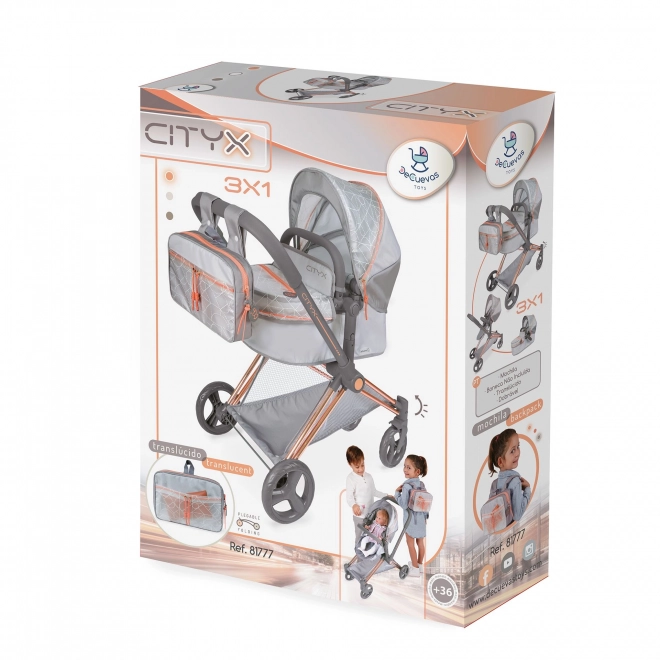 DeCuevas 81777 Opvouwbare poppenwagen 3-in-1 met rugzak CITY X 2024 - 73 cm