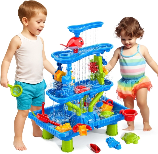 Woopie tafel-water- en zandspel 4-in-1 met zandbak en waterval XL 4-laags Dolfijn