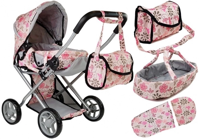 Tas voor pop Alice in roze kleur met bloemen