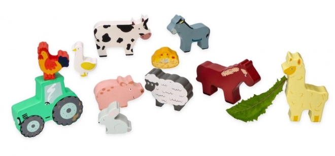 Houten set van boerderijdieren in een lijst