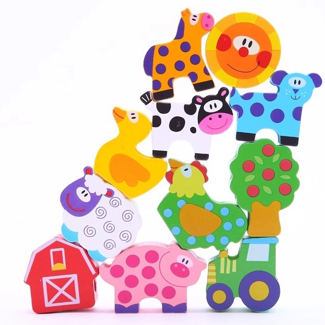 Houten rijgblokjes boerderijdieren