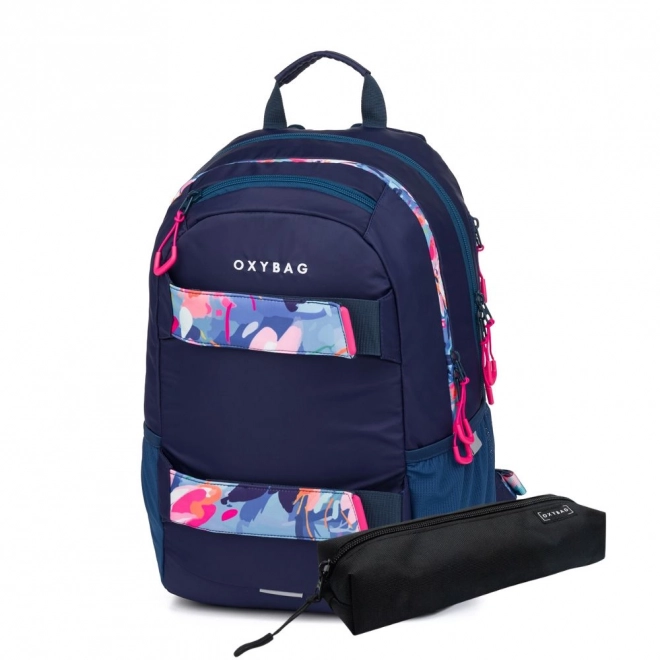Studentenrugzak en etui OXY Sport Bloemen Blauw