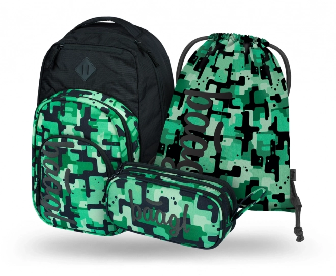 BAAGL 3 SET Coolmate Green: rugzak, etui, zak