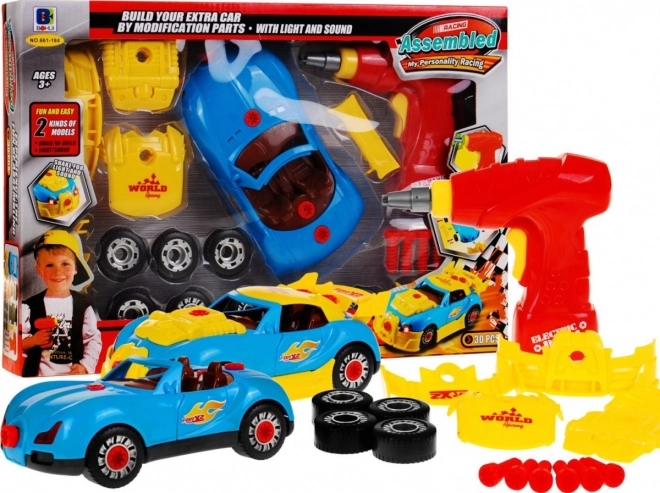 Monteerbare raceauto met boormachine