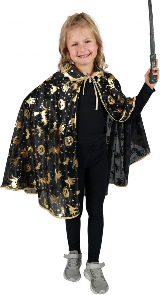 Kinder tovenaarscape voor Halloween, zwart met gouden motieven