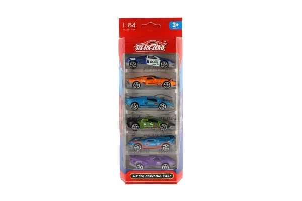 Auto sport 6st metalen/kunststof 8cm met vrije loop in doosje 10,5x27,5x4cm
