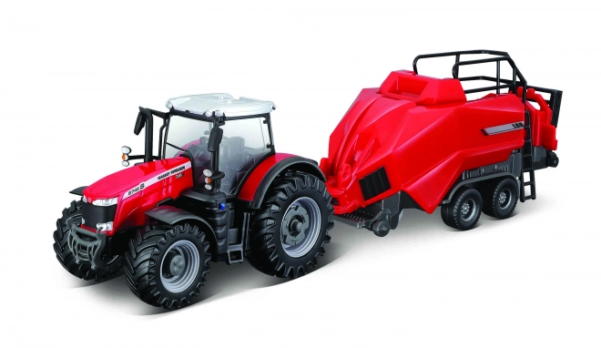 Model van de tractor Massey Ferguson 8740S met balenpers