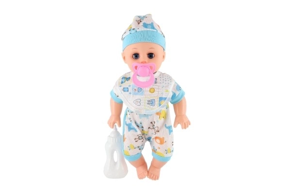 Pop baby plastic 32cm stevig lichaam drinkend, plassend op batterijen met geluid met accessoires in zak